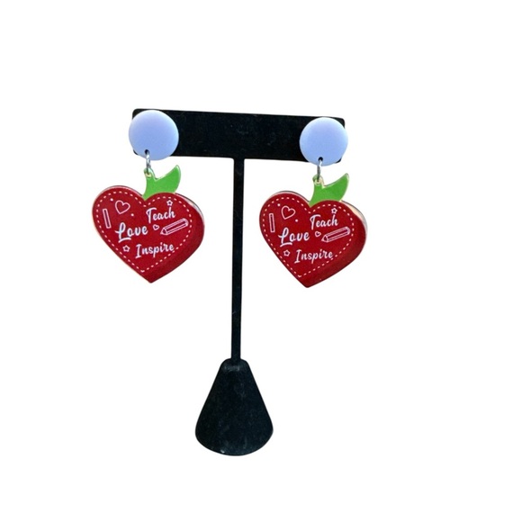 3/$20 Red Heart Teacher Earrings - Picture 3 of 7